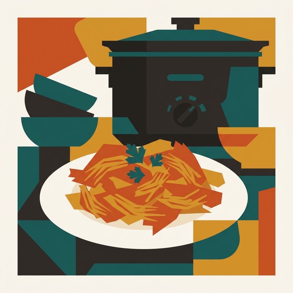 Slow cooker pulled chicken illustration