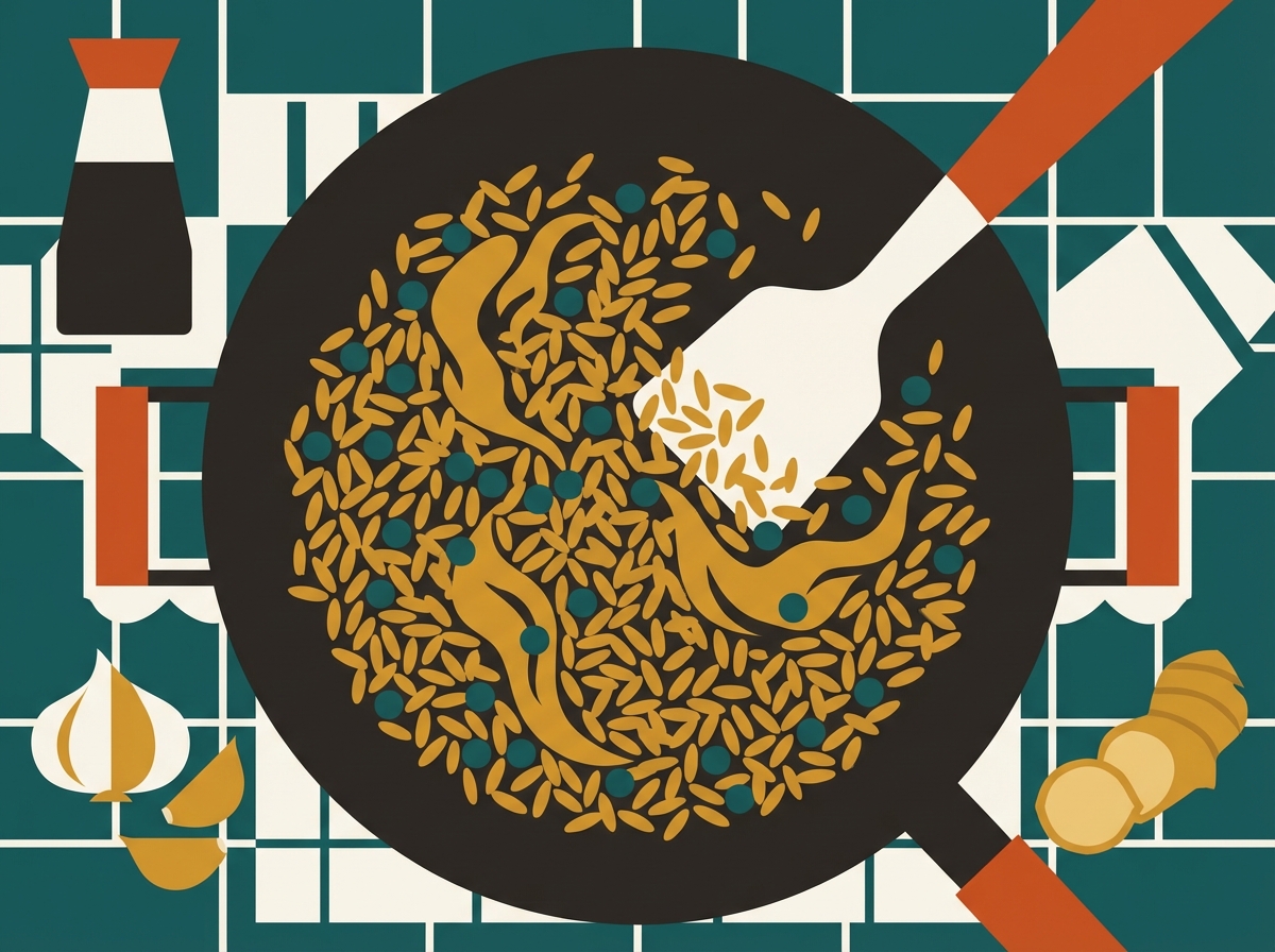 Riz frit à la poêle illustration