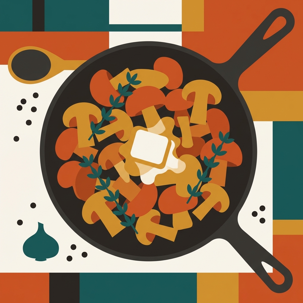 Champignons à l'ail et au beurre à la poêle illustration